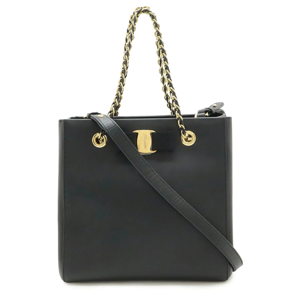 Salvatore Ferragamo Vara Ribbon Chain Bag Shoulder Black